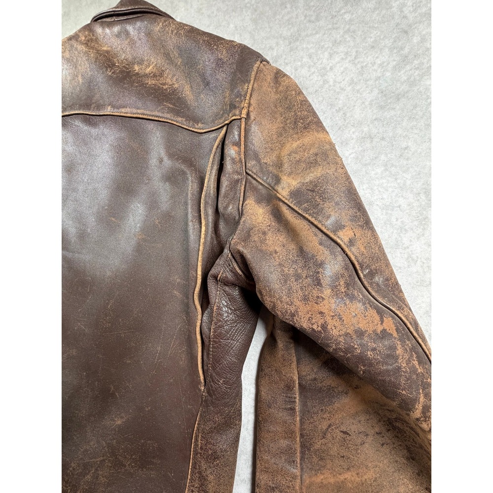Unbranded Vintage Brown Leather Jacket Blanket Lined CHIC Ring Pull Zipper - Picture 6 of 16